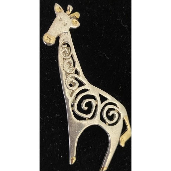 Vintage MJ silver gold tone Giraffe Metal Brooch Pin - Picture 3 of 6